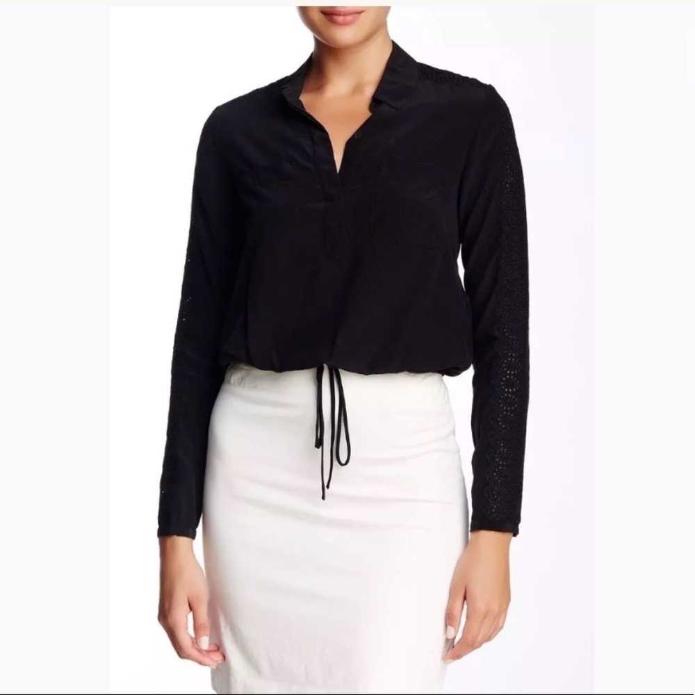 Rebecca Taylor Long Sleeve Silk And Eyelet Blouse